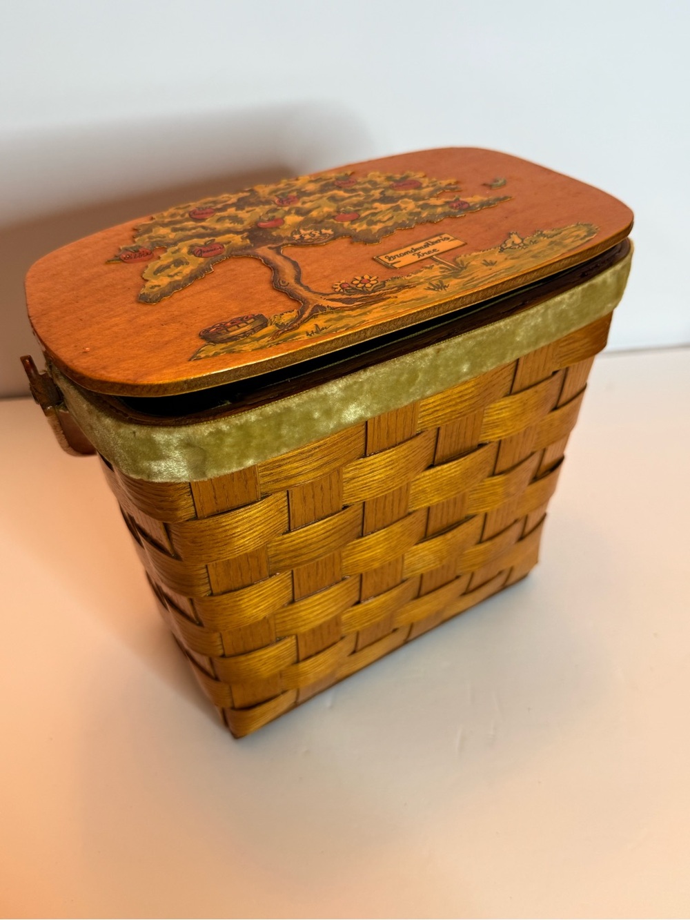 Woven Wood Home Accent Basket with Decorative Tree Lid - Tan